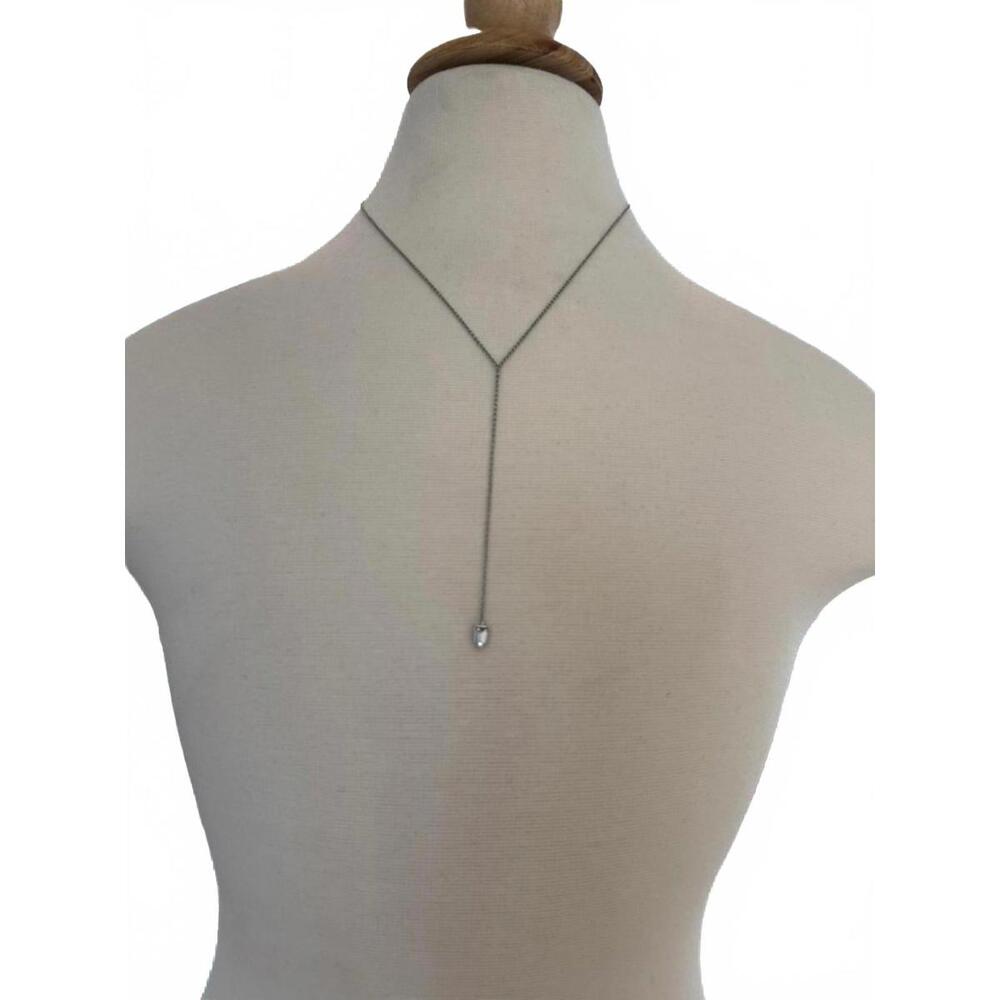 Delicate Silver Tone Y-Shaped Necklace with Clear Gem Pendant- Banana Republic